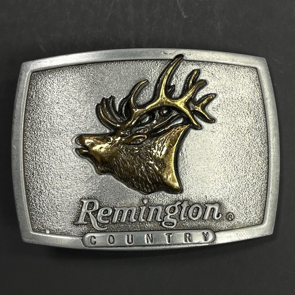 Remington Bugling Elk Belt Buckle Mens Silver Gold Sid Bell 1986 Vintage USA